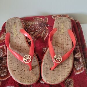 Michael Kors Coral Flip Flops with Cork Footbed
